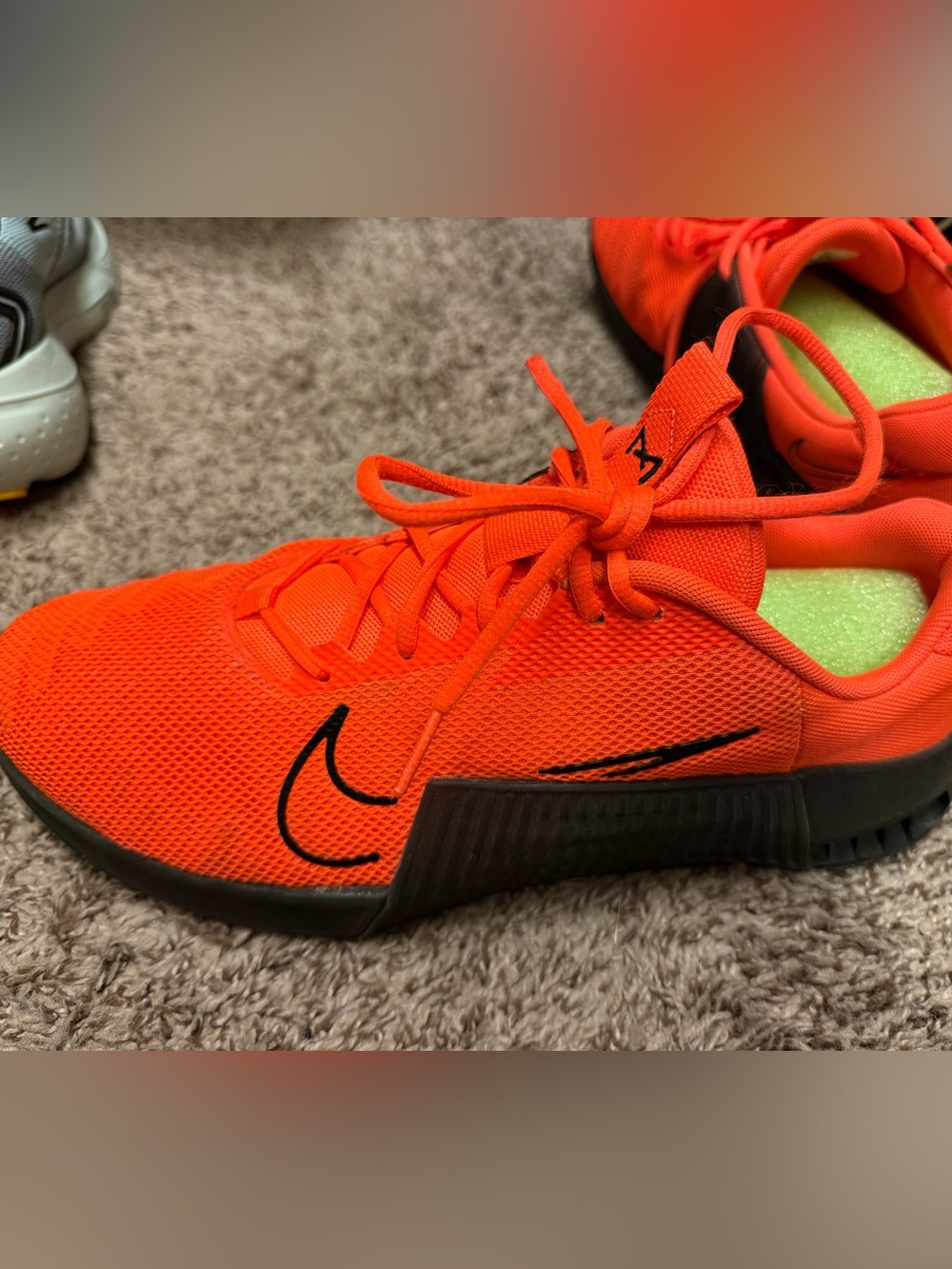 Nike Men’s Orange Mesh Athletic Sneakers with Black Swoosh